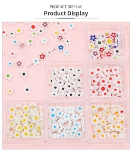 Colorful plum blossom acrylic beads for DIY jewelry making in a square storage box