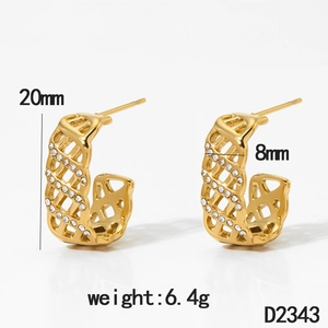 Detail view of gold lattice earrings with diamond inlay showing 20mm height dimensions