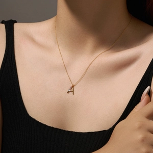 S925 sterling silver gold necklace with letter A pendant and colorful cubic zirconia