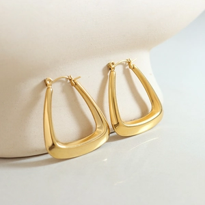 Polished 18k gold plated U-shaped thick hoop earrings for women in minimalist style