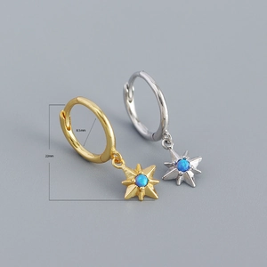 925 silver star hoop earrings with blue opal stone in gold and silver finishes