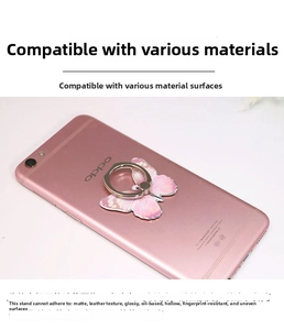 Macro view of butterfly phone ring holder with pink gradient finish on smartphone back