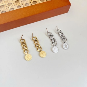 Vintage style gold and silver chunky chain earrings featuring Queen Elizabeth II coins