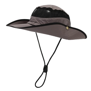 Deep grey quick-dry outdoor sun hat with black mesh vents and adjustable chin strap