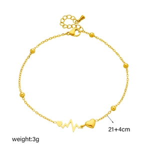 Gold titanium steel anklet with heartbeat and heart charm including 21+4cm size label