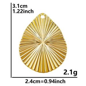 Pendentif goutte en acier inoxydable 304 doré avec texture plissée et dimensions