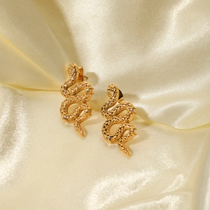 18K gold plated stainless steel snake earrings with sparkling crystal accents on silk