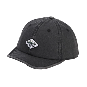 Vintage charcoal grey soft brim baseball cap with mountain embroidery patch for outdoor wear