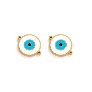 Golden evil eye connectors with blue enamel for DIY jewelry making and bracelets