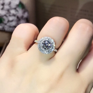 Elegant round double halo engagement ring with micro-paved sparkling cubic zirconia stones