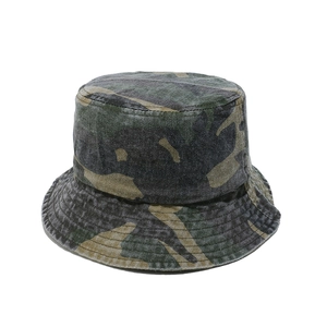 Detailed view of the jungle camouflage pattern and sturdy stitching on a sun bucket hat