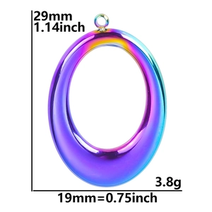 Detailed view of colorful oval titanium steel pendant with size 29mm by 19mm and 3.8g weight