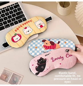Three cute cartoon sleeping eye masks with elastic bands for home and office relaxation
