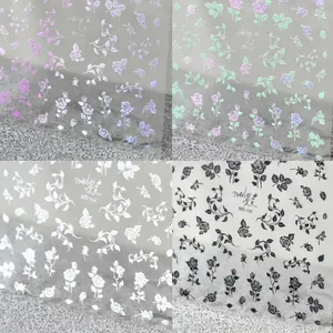 Thin ultra-flexible 3D embossed rose flower nail art stickers in four distinct colors