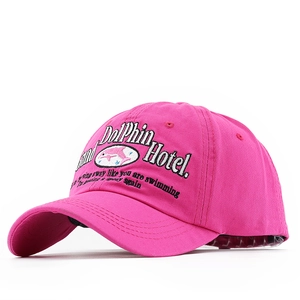Pink washed cotton baseball cap with Grand Dolphin Hotel 3D embroidery on front