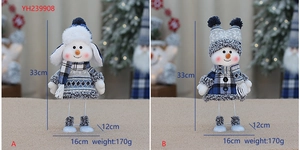 Detailed view of blue fabric skiing snowman dolls with dimensions 33x16cm and weight 170g