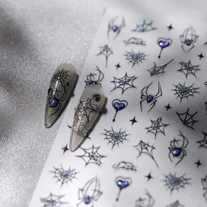 Spider And Spider Web Nail Stickers Ultra Thin Adhesive Purple Glitter Heart Gothic Halloween Manicure Decals For Women