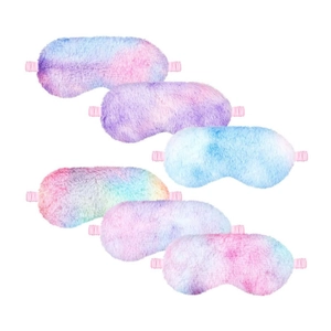Detail showing the colorful tie-dye plush texture and elastic straps of sleep masks