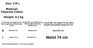 Guide des tailles pour robe à bretelles avec mesures de poitrine, taille et longueur