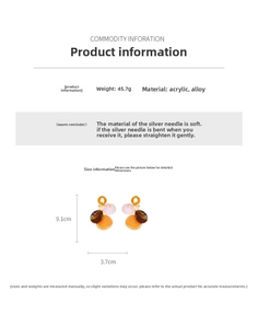 Detailed view of layered acrylic tassel earrings with size dimensions and weight info