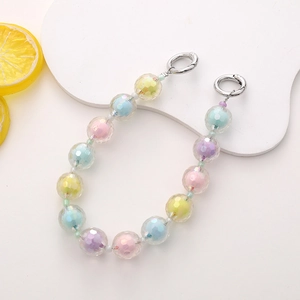 Colorful faceted acrylic beaded chain with rainbow coating and silver metal spring clasps