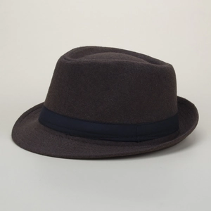 Classic dark wool felt fedora jazz hat with decorative black ribbon band for winter