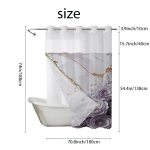 Tableau des tailles détaillé pour rideau de douche imperméable à motif marbre et roses