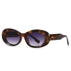 Retro oval sunglasses with tortoise shell frame and gradient purple lenses