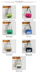 Vue détaillée présentant des sacs bandoulière pour enfants en nylon en sept coloris vifs
