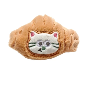 Pince à cheveux en peluche orange forme croissant avec broderie chat blanc mignon sur blanc