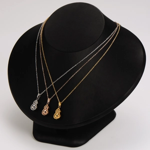 Elegant stainless steel gourd pendant necklaces in silver, rose gold, and gold finishes