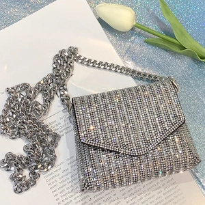 Rhinestone Evening Bag Women Glitter Metal Chain Crossbody Mini Envelope Clutch Party Purse