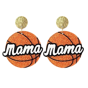 Sparkly orange glitter basketball earrings with Mama text for Mother's Day gift