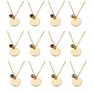 Birthstone Disc Necklace 304 Stainless Steel Round Pendant Mirror Polished Jewelry For Women Girls Birthday Gift