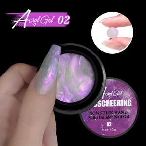 Detailed view of Aurora white solid builder gel showing non-sticky texture and purple shimmer