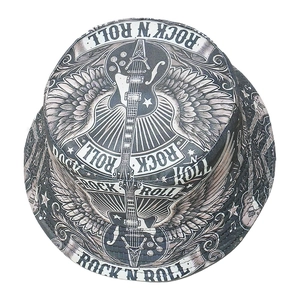 Rock 'N' Roll bucket hat for men featuring guitar prints and street style embroidery