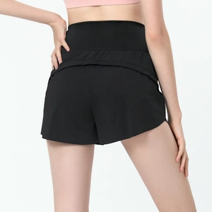 Short de course 2-en-1 noir pour femme avec trous laser et ceinture haute de soutien