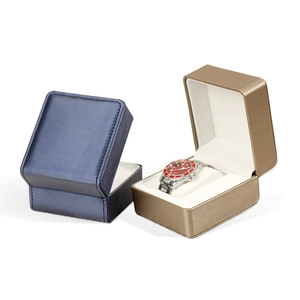Blue and beige PU leather watch gift boxes with soft cushions and flip cover lid