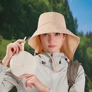 Damen Sonnenhut Faltbar Große Krempe Nackenschutz Atmungsaktiv Polyester Outdoor Wanderhut Mit Aufbewahrungstasche