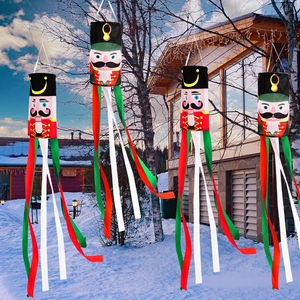 Nutcracker Soldier Windsock Flag Outdoor Christmas Yard Garden Hanging Decoration Colorful Lightweight Weather Resistant Polyester