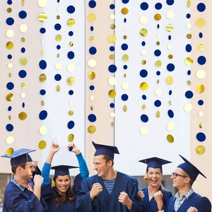Blue gold and beige circle dot paper garlands for graduation party decoration backdrop