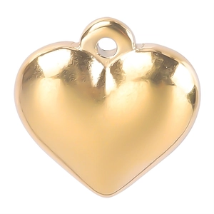 Polished golden heart-shaped stainless steel pendant with top loop for necklaces