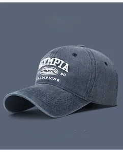 Detail of vintage washed baseball cap with 3D embroidery and multiple color options