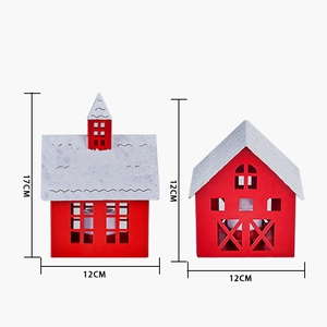 Creative red iron Christmas snow house candle holder set with 12cm and 17cm sizes