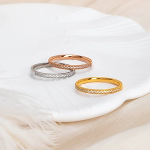 Minimalist Pavé Zircon Ring Stainless Steel Dainty Half Eternity Band For Women Non Tarnish Luxury Jewelry