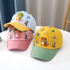 Kids baseball cap with cartoon space dinosaur 3D design in vibrant color combinations