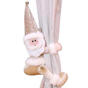 Elegant champagne gold Santa Claus curtain buckle with plush fabric and golden bell detail