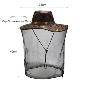 Outdoor camouflage fishing hat with protective mesh netting and adjustable drawstring