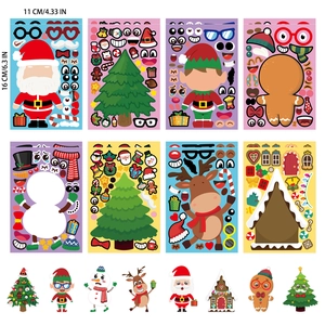 Set of 8 DIY Christmas stickers with Santa and reindeer patterns for holiday crafts