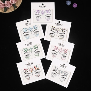 Close-up of seven assorted colorful acrylic face gem sets with diamond and teardrop shapes